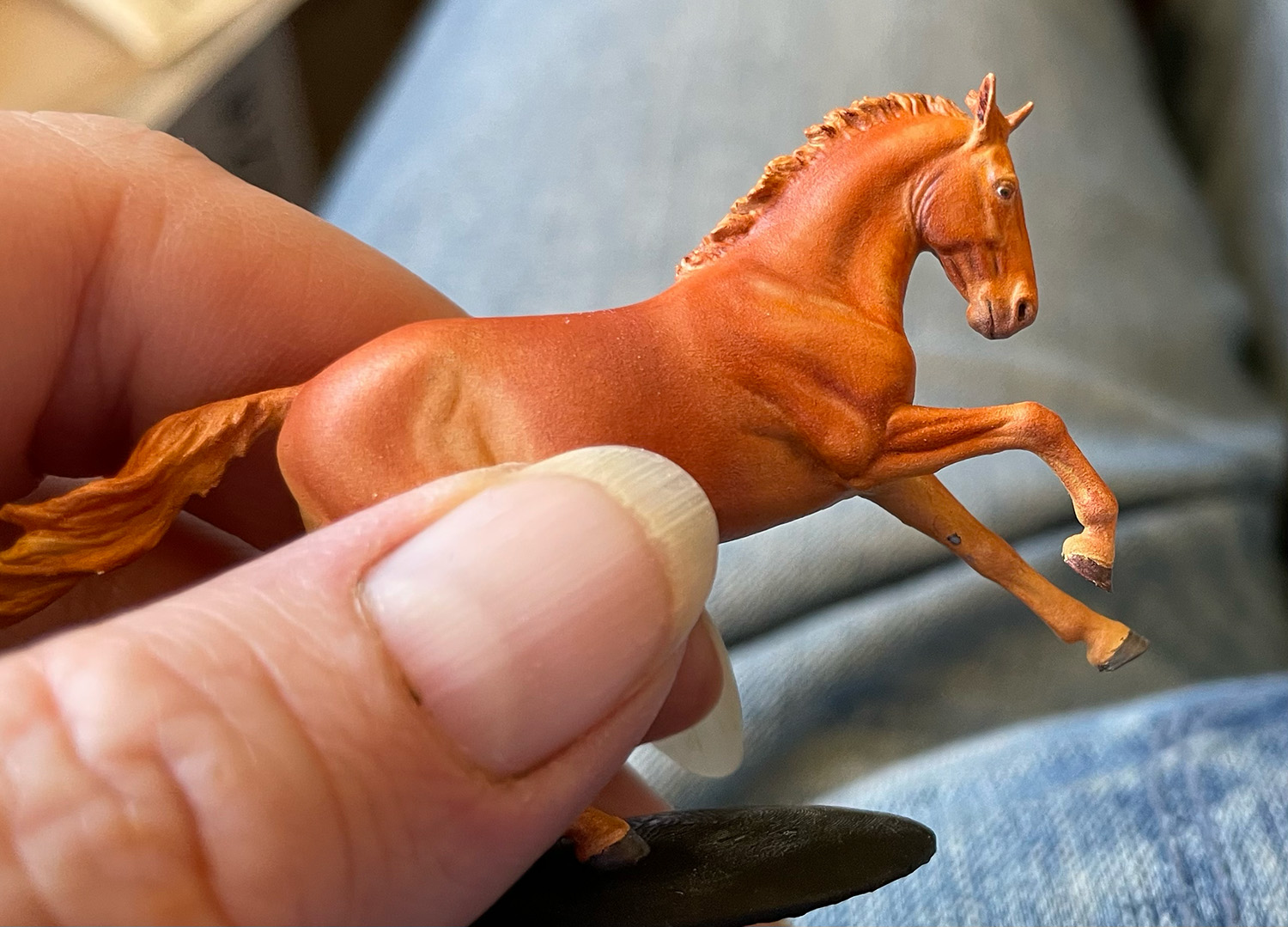 Micro chestnut hazel cantering horse